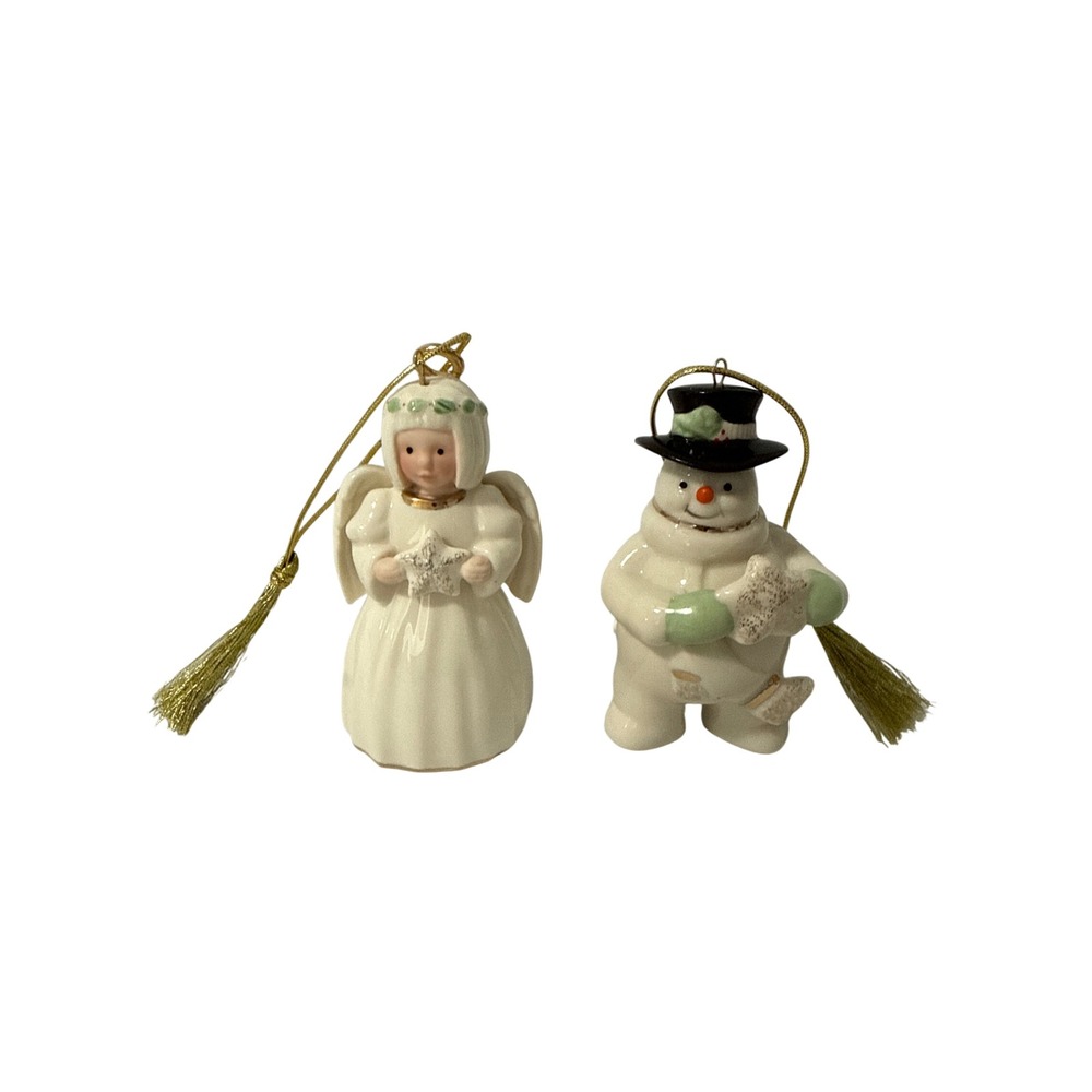 Lenox Holiday Cheer Ornaments Set 2 Angel Snowman OS Ivory Excellence Porcelain - Picture 3 of 4